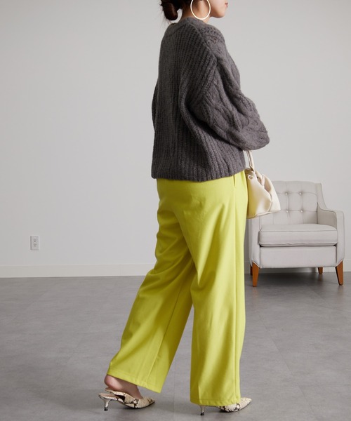 RANAN（ラナン）の「［3サイズ展開］あったか美脚見え2タックワイドパンツ（スラックス・レディース・イエロー/グレー/ブラック/オフホワイト・L/M/LL）」の21枚目の写真