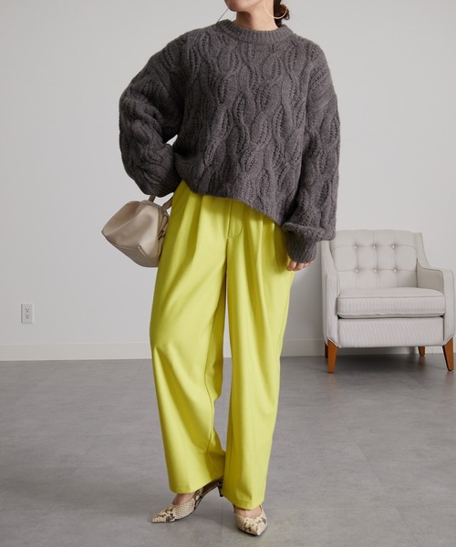 RANAN（ラナン）の「［3サイズ展開］あったか美脚見え2タックワイドパンツ（スラックス・レディース・イエロー/グレー/ブラック/オフホワイト・L/M/LL）」の22枚目の写真