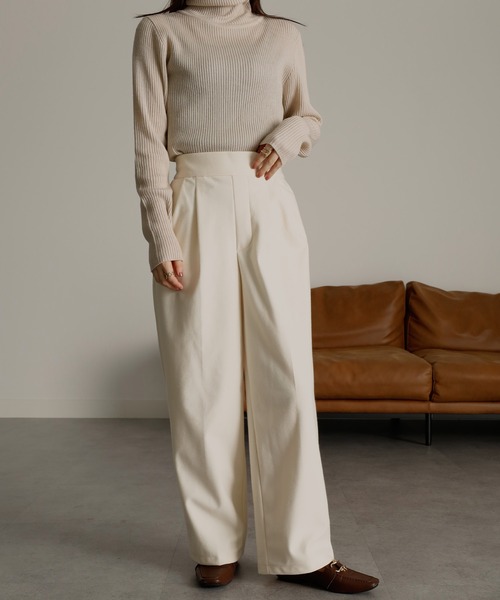セール】［3サイズ展開］あったか美脚見え2タックワイドパンツ