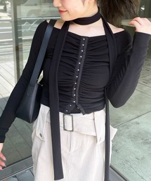 SPIRALGIRL | スカーフ付きコルセットホックデザイントップス(Tシャツ/カットソー)
