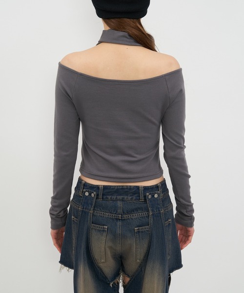 SPIRALGIRL（スパイラルガール）の「スカーフ付きコルセットホックデザイントップス（Tシャツ/カットソー・レディース・ブラック/グレー・FREE）」の15枚目の写真