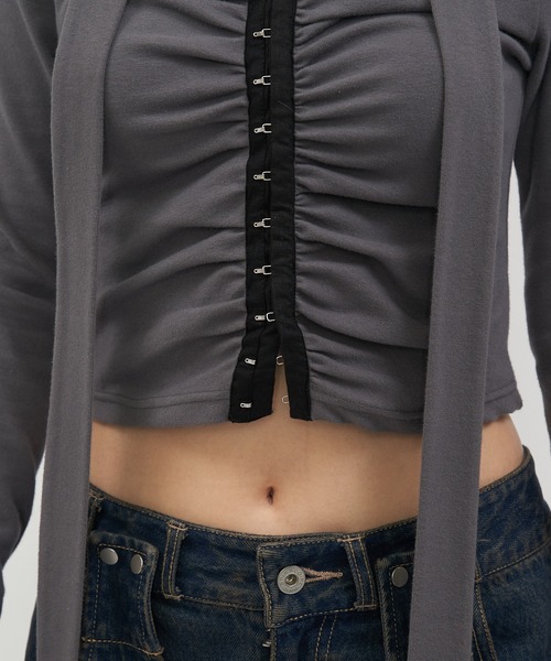 SPIRALGIRL（スパイラルガール）の「スカーフ付きコルセットホックデザイントップス（Tシャツ/カットソー・レディース・ブラック/グレー・FREE）」の18枚目の写真