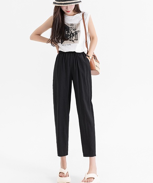 Grandeir(グランディール)の「リネンタッチテーパードパンツ(その他パンツ・レディース・ブラック/ピンク/ベージュ/グレー・M)」の6枚目の写真