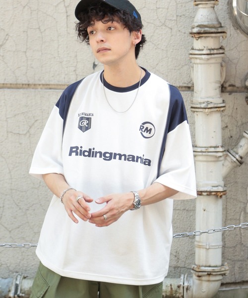 Ridingmania（ライディングマニア）の「【Ridingmania/ライディングマニア】ブランドロゴ/サイクルTシャツ（Tシャツ/カットソー・メンズ・ホワイト/ネイビー・FREE）」の4枚目の写真