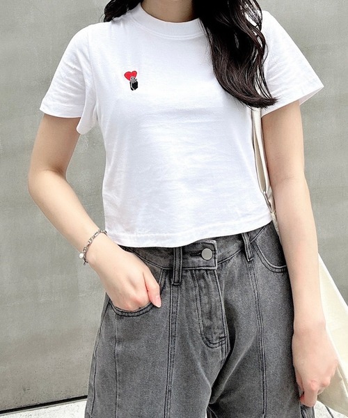 STRAY SHEEP（ストレイシープ）の「[STRAY SHEEP]クロップドTシャツ（Tシャツ/カットソー・レディース・ホワイト系1/ホワイト系2/ホワイト系3/ホワイト系4・FREE）」の3枚目の写真