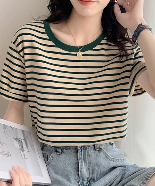Lilamusant(リラミュゾン)の「【Un】【it】【Lilamusant(リラミュゾン)】リンガーネックボーダーTee(Tシャツ/カットソー・レディース・マスタード/ブルー/レッド/グリーン/ダークネイビー・FREE)」の2枚目の写真