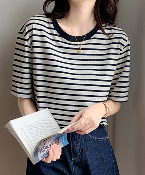 Lilamusant(リラミュゾン)の「【Un】【it】【Lilamusant(リラミュゾン)】リンガーネックボーダーTee(Tシャツ/カットソー・レディース・マスタード/ブルー/レッド/グリーン/ダークネイビー・FREE)」の3枚目の写真