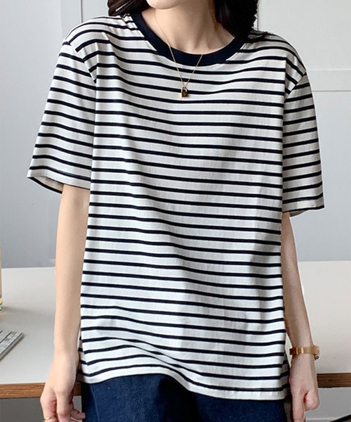 Lilamusant(リラミュゾン)の「【Un】【it】【Lilamusant(リラミュゾン)】リンガーネックボーダーTee(Tシャツ/カットソー・レディース・マスタード/ブルー/レッド/グリーン/ダークネイビー・FREE)」の12枚目の写真
