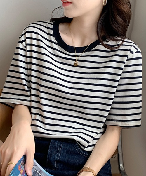 Lilamusant(リラミュゾン)の「【Un】【it】【Lilamusant(リラミュゾン)】リンガーネックボーダーTee(Tシャツ/カットソー・レディース・マスタード/ブルー/レッド/グリーン/ダークネイビー・FREE)」の8枚目の写真