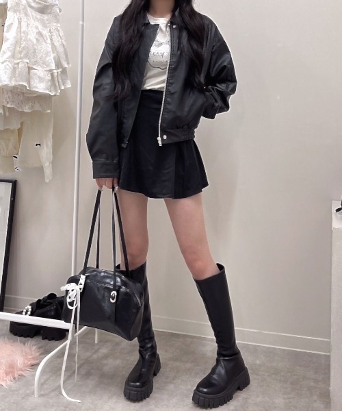 セール】デザインポケットフェイクレザージャケット（その他