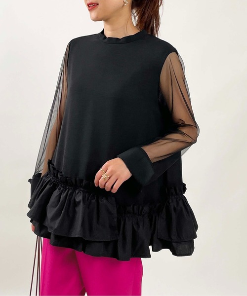 PICCIN(ピッチン)の「【WEB限定】バブルヘムシアースリーブトップス(Tシャツ/カットソー・レディース・オフホワイト/ブラック・M)」の2枚目の写真