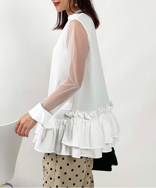 PICCIN(ピッチン)の「【WEB限定】バブルヘムシアースリーブトップス(Tシャツ/カットソー・レディース・オフホワイト/ブラック・M)」の4枚目の写真