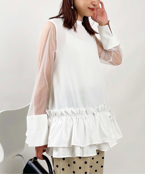 PICCIN(ピッチン)の「【WEB限定】バブルヘムシアースリーブトップス(Tシャツ/カットソー・レディース・オフホワイト/ブラック・M)」の15枚目の写真