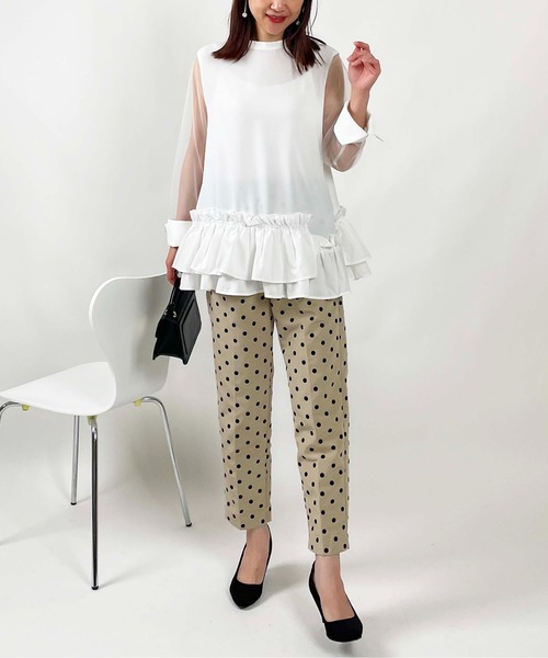 PICCIN(ピッチン)の「【WEB限定】バブルヘムシアースリーブトップス(Tシャツ/カットソー・レディース・オフホワイト/ブラック・M)」の7枚目の写真