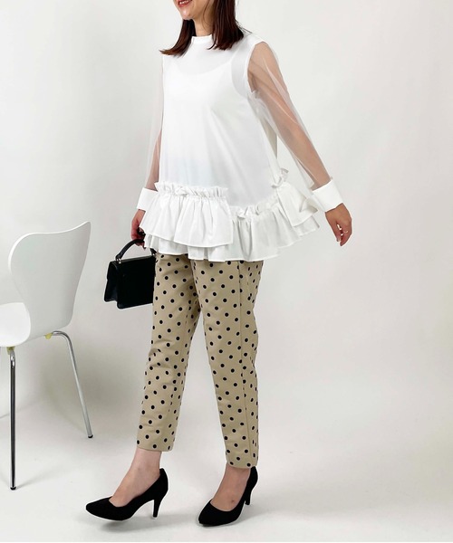 PICCIN(ピッチン)の「【WEB限定】バブルヘムシアースリーブトップス(Tシャツ/カットソー・レディース・オフホワイト/ブラック・M)」の9枚目の写真