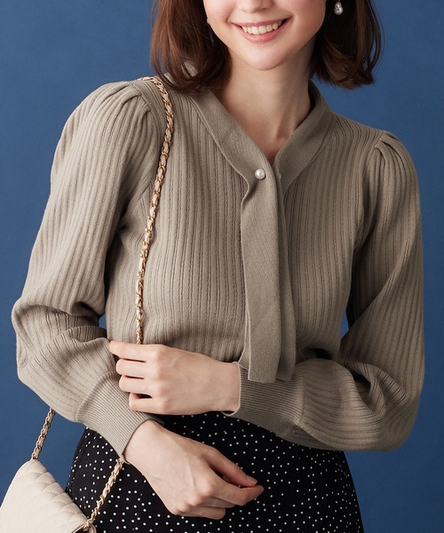 alotta（アロッタ）の「カシミヤタッチボウタイリブニット（ニット/セーター・レディース・モカ/ネイビー/ライトブルー/ベビーピンク・3L/LL/L/M）」の10枚目の写真