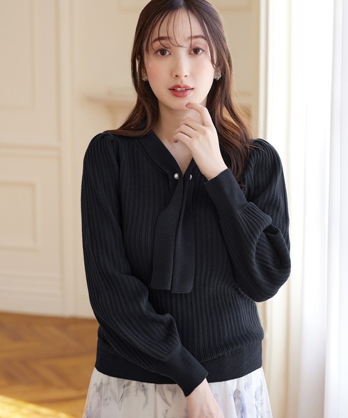 alotta（アロッタ）の「カシミヤタッチボウタイリブニット（ニット/セーター・レディース・モカ/ネイビー/ライトブルー/ベビーピンク・3L/LL/L/M）」の14枚目の写真