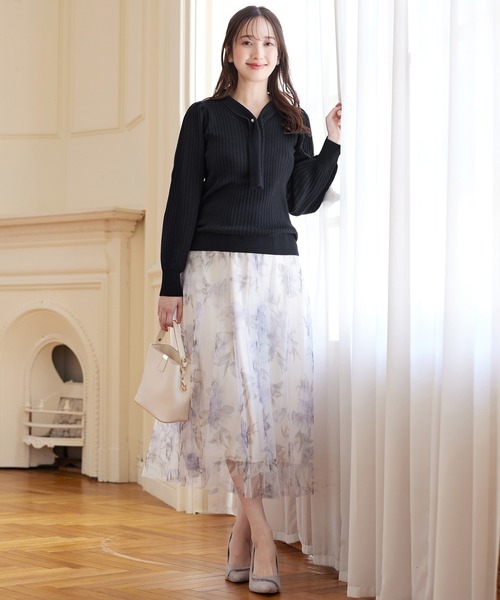 alotta（アロッタ）の「カシミヤタッチボウタイリブニット（ニット/セーター・レディース・モカ/ネイビー/ライトブルー/ベビーピンク・3L/LL/L/M）」の15枚目の写真