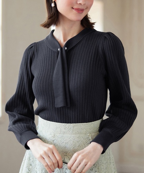 alotta（アロッタ）の「カシミヤタッチボウタイリブニット（ニット/セーター・レディース・モカ/ネイビー/ライトブルー/ベビーピンク・3L/LL/L/M）」の16枚目の写真