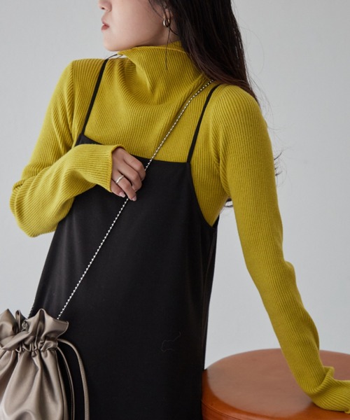 CIAOPANIC TYPY（チャオパニックティピー）の「アンチピリング配色ステッチタートルニット（ニット/セーター・レディース・イエロー/ライトグレー/グリーン/ライム/ピンク/ブラック/カーキ/オフホワイト/グレー/ブルー/ネイビー/オレンジ/スカイブルー/バイオレット/ホワイト/サーモンピンク・ONE SIZE）」の13枚目の写真