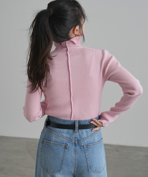 CIAOPANIC TYPY（チャオパニックティピー）の「アンチピリング配色ステッチタートルニット（ニット/セーター・レディース・イエロー/ライトグレー/グリーン/ライム/ピンク/ブラック/カーキ/オフホワイト/グレー/ブルー/ネイビー/オレンジ/スカイブルー/バイオレット/ホワイト/サーモンピンク・ONE SIZE）」の22枚目の写真