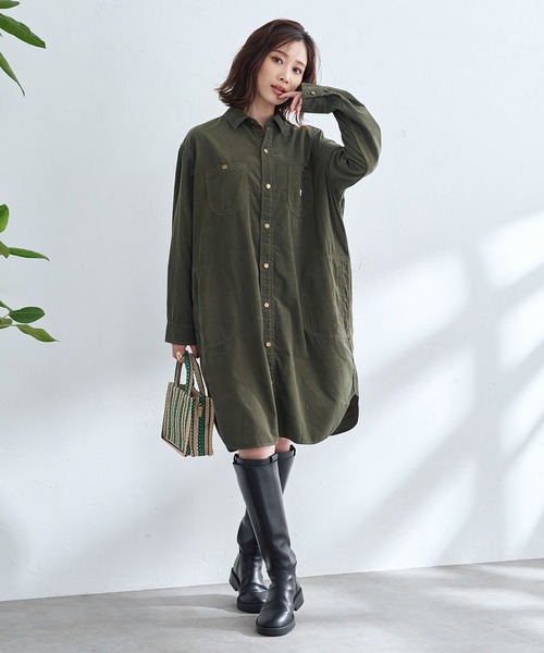 Lee(リー)の「Lee/リー【コーデュロイ】ロコワンピース(シャツワンピース・レディース・オリーブ/アイボリー・SMALL/MEDIUM)」の3枚目の写真
