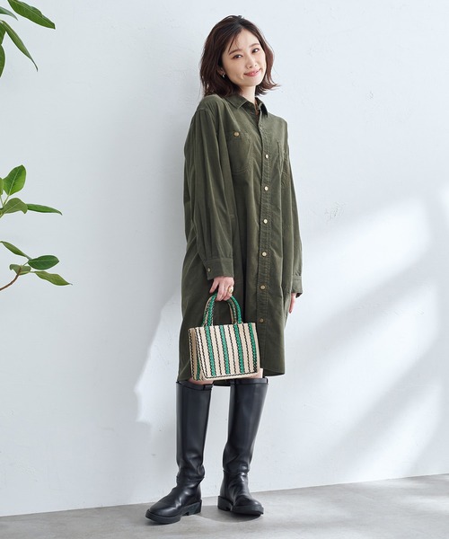 Lee(リー)の「Lee/リー【コーデュロイ】ロコワンピース(シャツワンピース・レディース・オリーブ/アイボリー・SMALL/MEDIUM)」の4枚目の写真