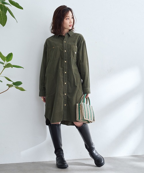 Lee(リー)の「Lee/リー【コーデュロイ】ロコワンピース(シャツワンピース・レディース・オリーブ/アイボリー・SMALL/MEDIUM)」の5枚目の写真
