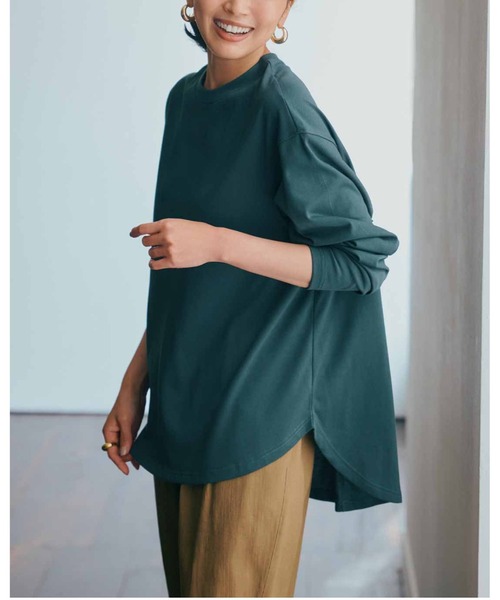 IEDIT(イディット)の「IEDIT 汗じみ軽減加工素材のゆるシルエットデザイントップス(Tシャツ/カットソー・レディース・グリーン/ブルー/グレー・X-LARGE/LARGE/MEDIUM/XX-LARGE/SMALL)」の12枚目の写真
