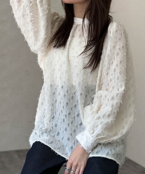 Per sist ence(パーシエンス)の「フリンジジャガードボリューム7分袖ブラウス(シャツ/ブラウス・レディース・ブラック/グレー/アイボリー・FREE)」の5枚目の写真