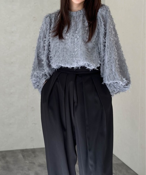 Per sist ence(パーシエンス)の「フリンジジャガードボリューム7分袖ブラウス(シャツ/ブラウス・レディース・ブラック/グレー/アイボリー・FREE)」の17枚目の写真