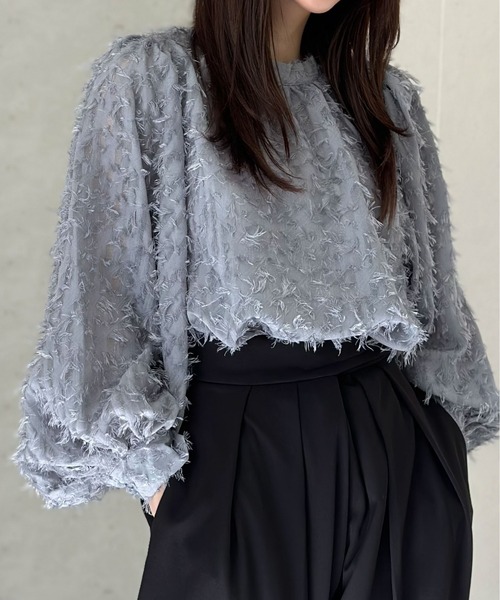 Per sist ence(パーシエンス)の「フリンジジャガードボリューム7分袖ブラウス(シャツ/ブラウス・レディース・ブラック/グレー/アイボリー・FREE)」の18枚目の写真