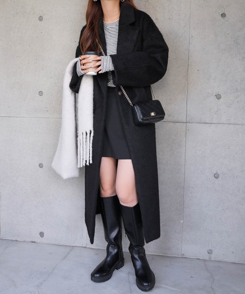 andme（アンドミー）の「ニットシャギーロングチェスターコート（チェスターコート・レディース・チャコールグレー/ブラック/ブラウン・M/L）」の6枚目の写真
