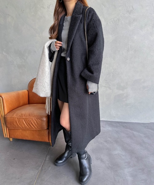 andme（アンドミー）の「ニットシャギーロングチェスターコート（チェスターコート・レディース・チャコールグレー/ブラック/ブラウン・M/L）」の7枚目の写真