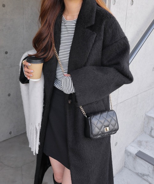 andme（アンドミー）の「ニットシャギーロングチェスターコート（チェスターコート・レディース・チャコールグレー/ブラック/ブラウン・M/L）」の22枚目の写真