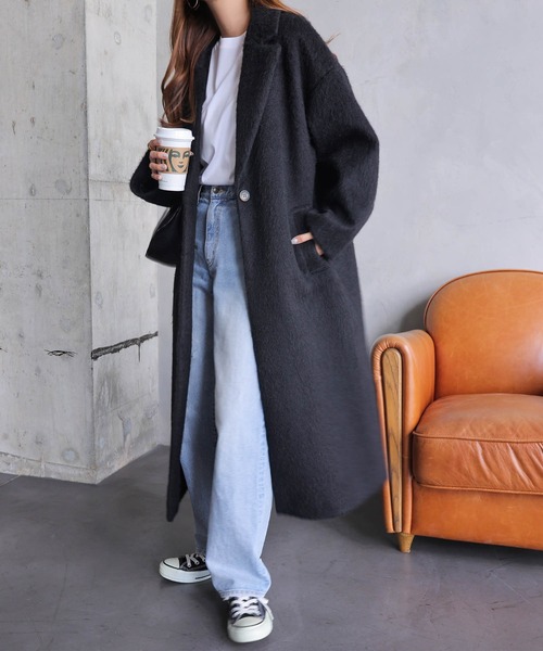 andme（アンドミー）の「ニットシャギーロングチェスターコート（チェスターコート・レディース・チャコールグレー/ブラック/ブラウン・M/L）」の4枚目の写真