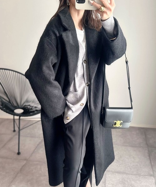 andme（アンドミー）の「ニットシャギーロングチェスターコート（チェスターコート・レディース・チャコールグレー/ブラック/ブラウン・M/L）」の20枚目の写真