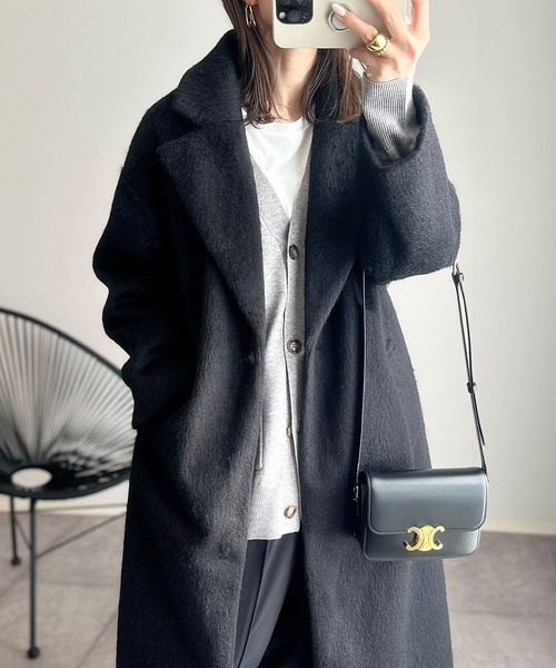 andme（アンドミー）の「ニットシャギーロングチェスターコート（チェスターコート・レディース・チャコールグレー/ブラック/ブラウン・M/L）」の15枚目の写真