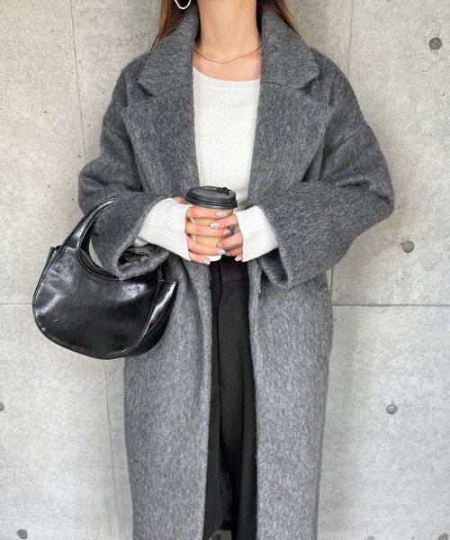 andme（アンドミー）の「ニットシャギーロングチェスターコート（チェスターコート・レディース・チャコールグレー/ブラック/ブラウン・M/L）」の8枚目の写真
