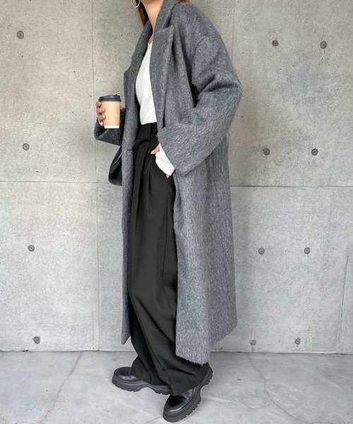 andme（アンドミー）の「ニットシャギーロングチェスターコート（チェスターコート・レディース・チャコールグレー/ブラック/ブラウン・M/L）」の9枚目の写真