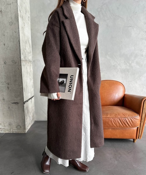 andme（アンドミー）の「ニットシャギーロングチェスターコート（チェスターコート・レディース・チャコールグレー/ブラック/ブラウン・M/L）」の10枚目の写真