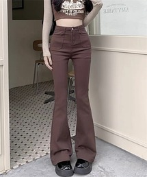 美脚デニムフレアパンツ