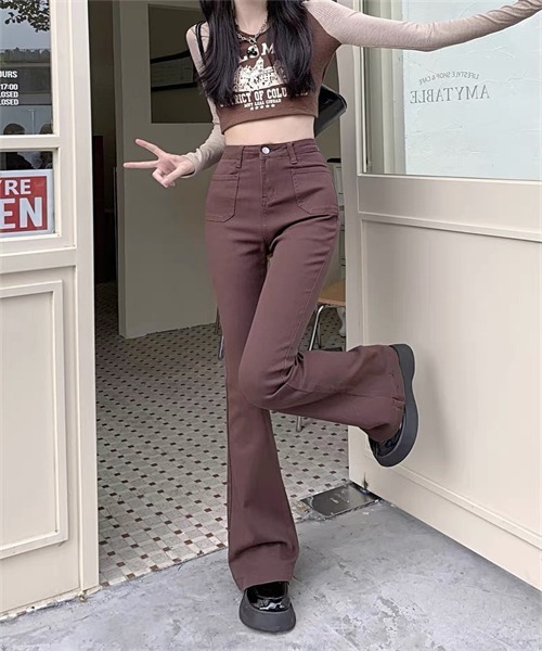 FREE STYLISTS(フリー スタイリスト)の「美脚デニムフレアパンツ(デニムパンツ・レディース・ブラウン・S/M/2XL/XL/L)」の14枚目の写真