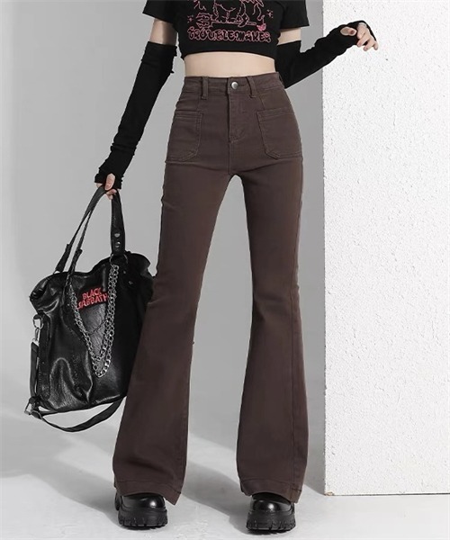 FREE STYLISTS(フリー スタイリスト)の「美脚デニムフレアパンツ(デニムパンツ・レディース・ブラウン・S/M/2XL/XL/L)」の5枚目の写真