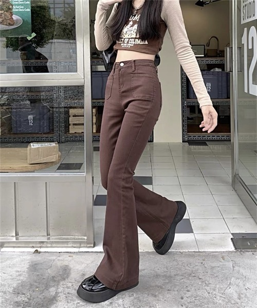 FREE STYLISTS(フリー スタイリスト)の「美脚デニムフレアパンツ(デニムパンツ・レディース・ブラウン・S/M/2XL/XL/L)」の16枚目の写真