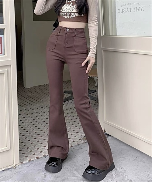 FREE STYLISTS(フリー スタイリスト)の「美脚デニムフレアパンツ(デニムパンツ・レディース・ブラウン・S/M/2XL/XL/L)」の13枚目の写真