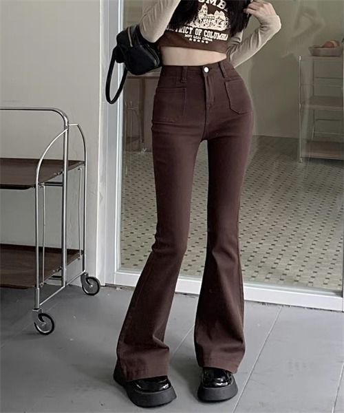 FREE STYLISTS(フリー スタイリスト)の「美脚デニムフレアパンツ(デニムパンツ・レディース・ブラウン・S/M/2XL/XL/L)」の11枚目の写真