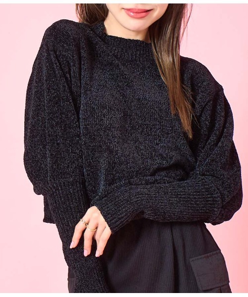 LATINA（ラティーナ）の「ロングカフスモールニットトップス（ニット/セーター・レディース・ワイン/パープル/ブラック・FREE）」の2枚目の写真