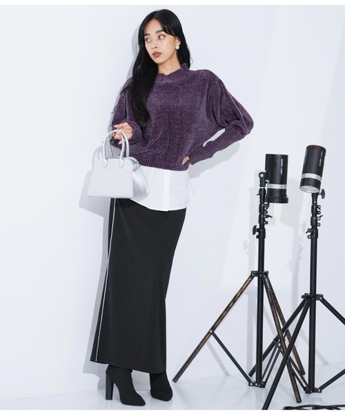 LATINA（ラティーナ）の「ロングカフスモールニットトップス（ニット/セーター・レディース・ワイン/パープル/ブラック・FREE）」の6枚目の写真