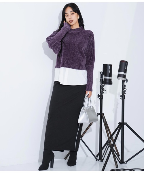 LATINA（ラティーナ）の「ロングカフスモールニットトップス（ニット/セーター・レディース・ワイン/パープル/ブラック・FREE）」の7枚目の写真
